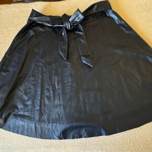 Chic Black Faux Leather A-Line Skirt with Bow Detail